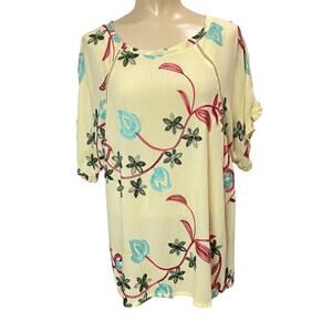 LIV LOS ANGELES   Woman’s Crinkle Rayon Floral Embroidered Blouse  XL
